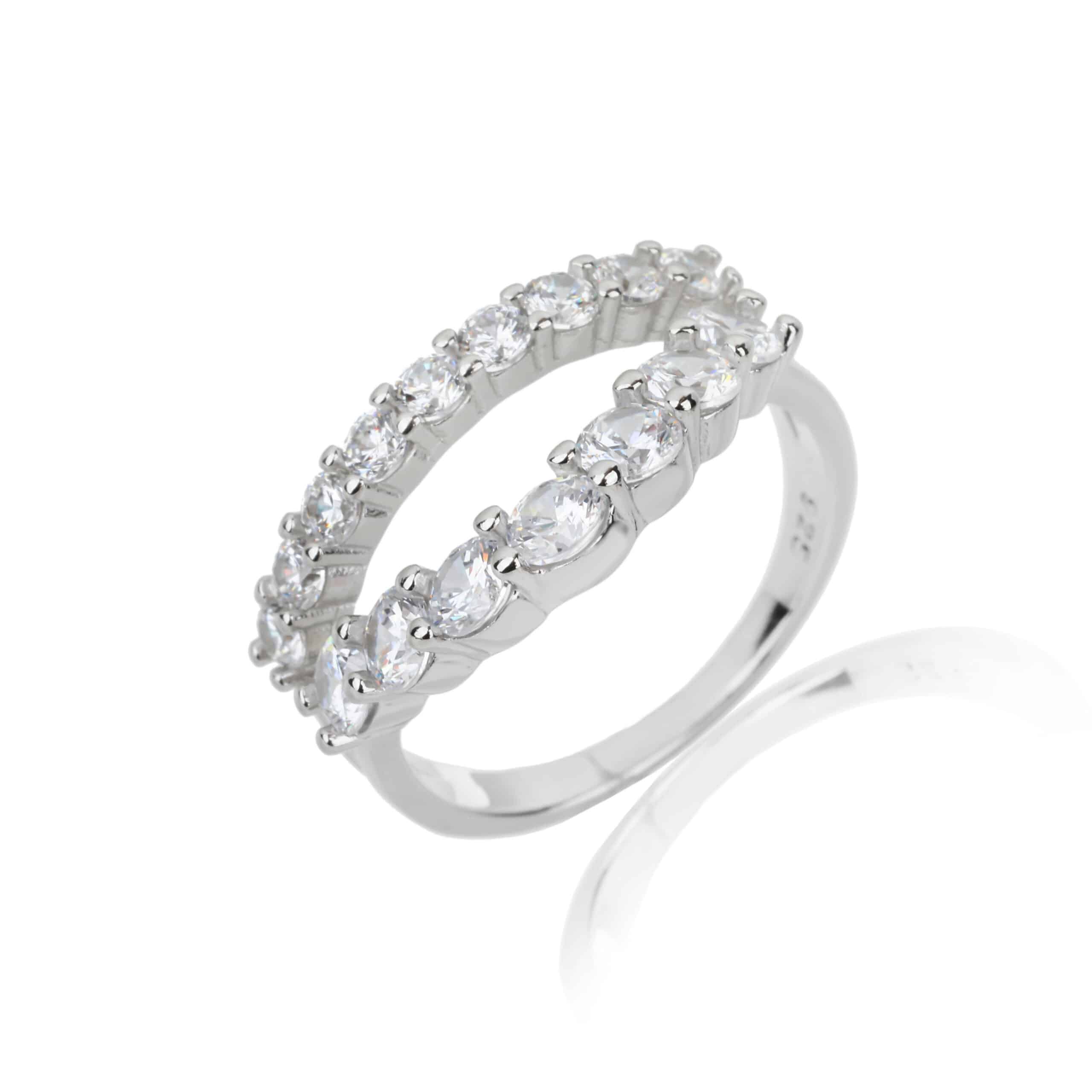 טבעת כסף כפולה בשיבוץ זרקונים – תמונה 3